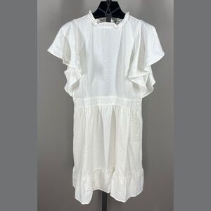 NEW Express Ladygang Dress Womens 10 white ruffle sheath preppy classic